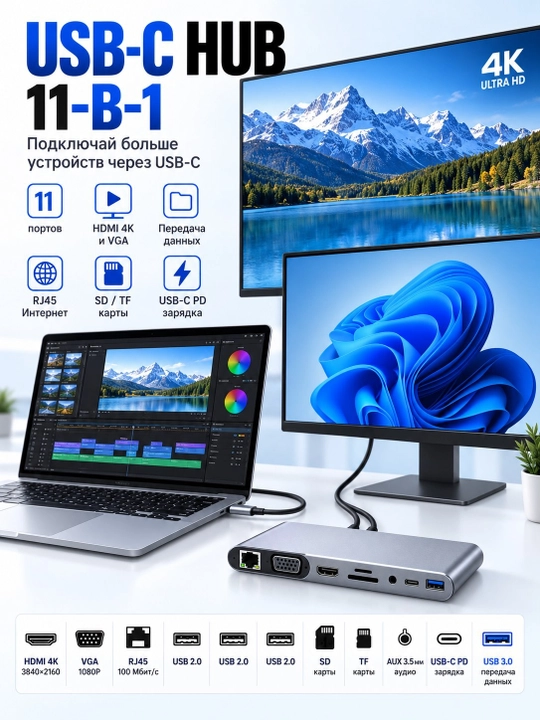 USB HUB 3.0 Type A+C 4 portli, USB hub adapteri