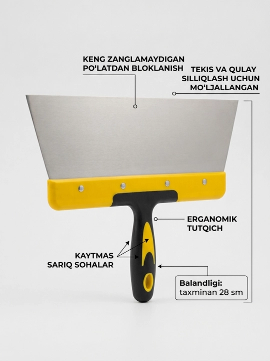 Professional zanglamaydigan po'lat shpatel, ergonomik rezinli tutqichli - 