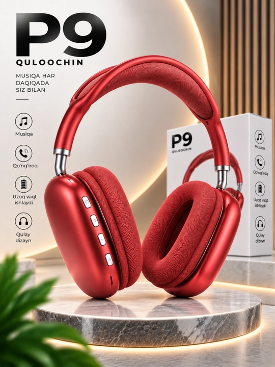 P9 Simsiz Quloqchin, Qora, Stereo Ovoz, Musiqa va Qo‘ng‘iroqlar uchun - 