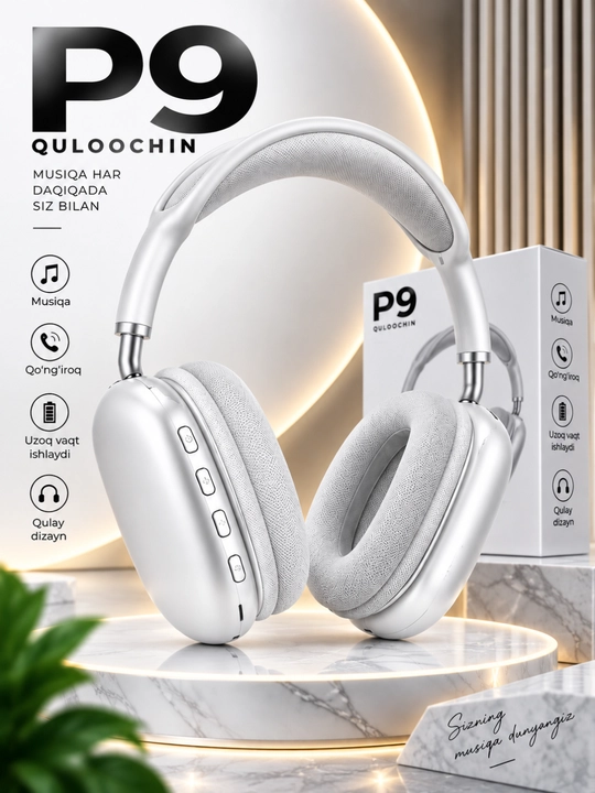 P9 Simsiz Quloqchin, Qora, Stereo Ovoz, Musiqa va Qo‘ng‘iroqlar uchun - 