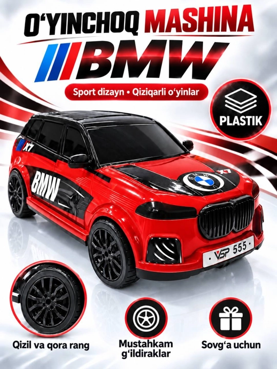 Bolalar uchun BMW o‘yinchoq mashinasi, mustahkam g‘ildirakli plastik sport avtomobili - 
