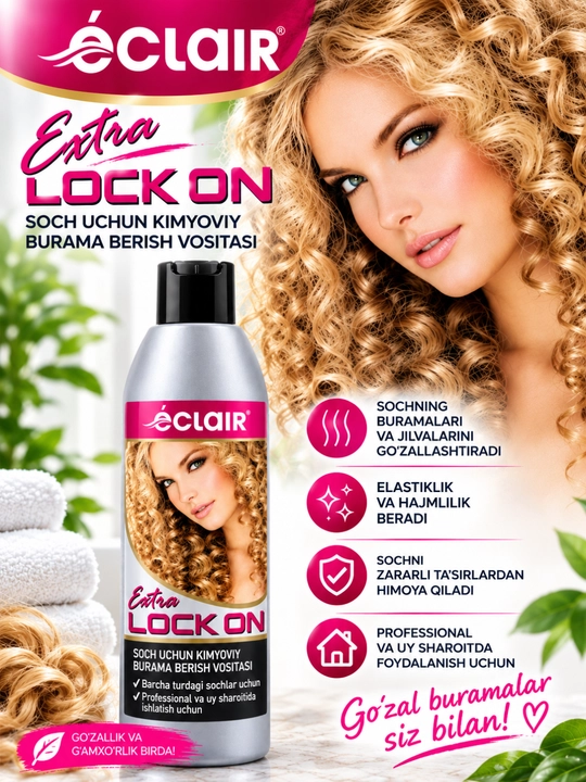ECLAIR Extra LOCK ON Curl Perm — sochni kimyoviy jingalak qilish uchun vosita, 240 ml