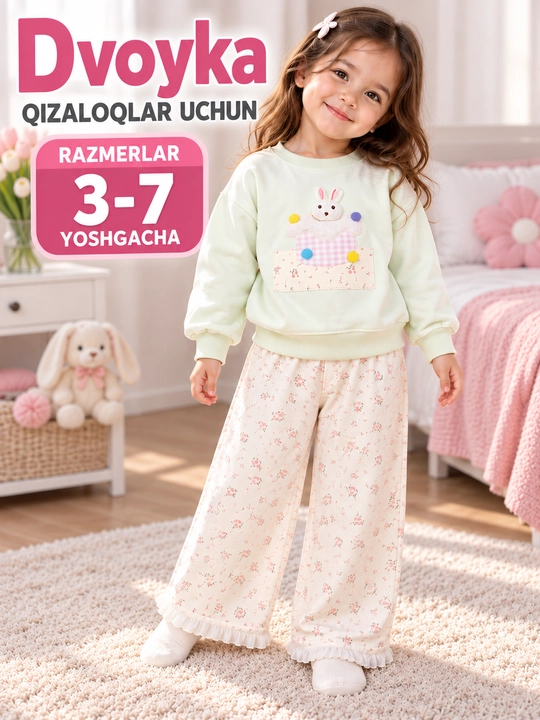 Qiz bolalar kiyimi, qizaloqlar uchun kiyim, bolalar kiyimi, svitshot, shim - 