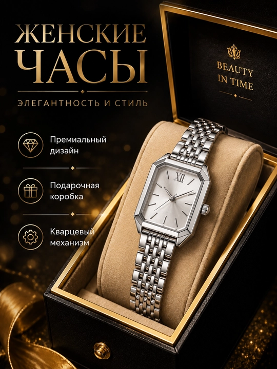 Женские часы с кожаным ремешком, классический дизайн, кварцевые, прямоугольный корпус - 
