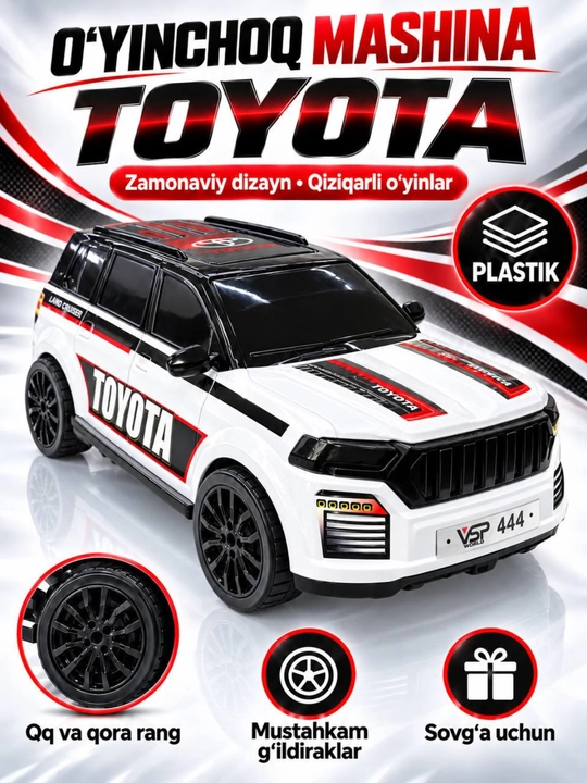 Toyota o‘yinchoq mashina, bolalar uchun plastik avtomobil, mustahkam g‘ildirakli sovg‘a - 