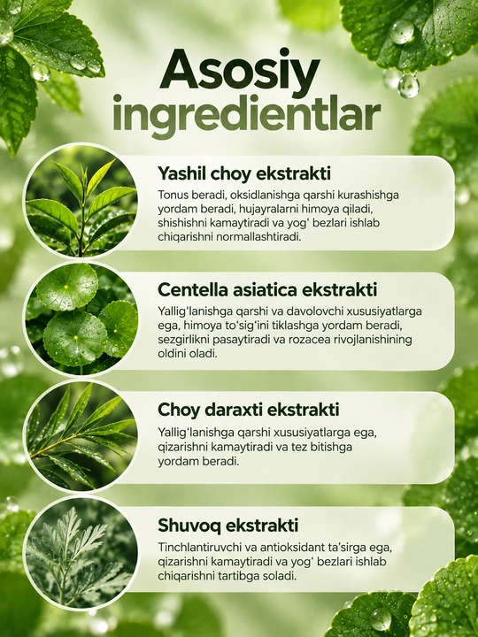 Arencia Fresh Green Rice Mochi Cleanser tozalovchi vositasi, ko‘k choy va sentella bilan, 120 g