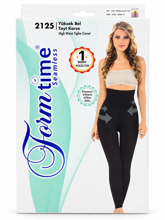 Form Time Seamless 2125 ayollar uchun yuqori belli korseli tayt, qora, S–3XL - 