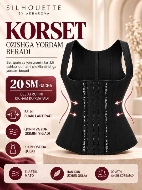 Ozdiruvchi tortuvchi lyamkali korset, qorin, bel va orqa uchun, Akbarova Xonzoda - 