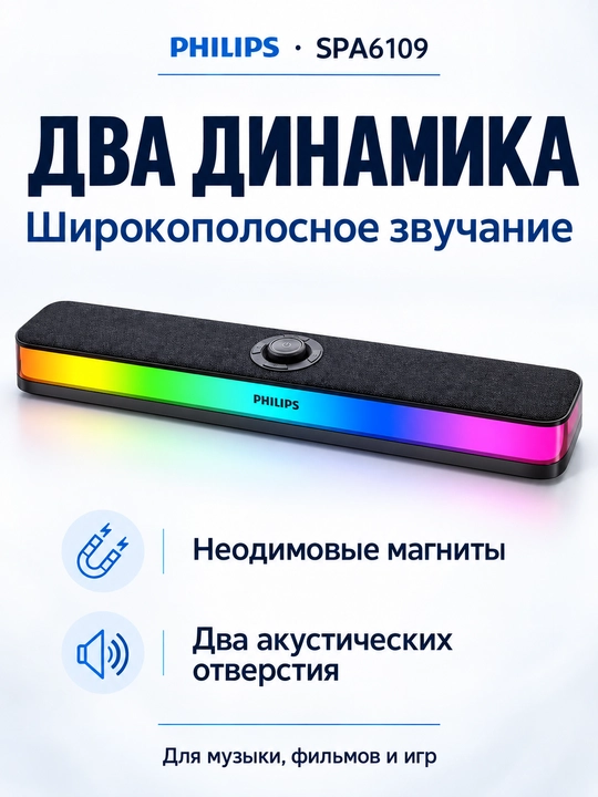 Саундбар для компьютера Philips, регулировка подсветки RGB / Bluetooth