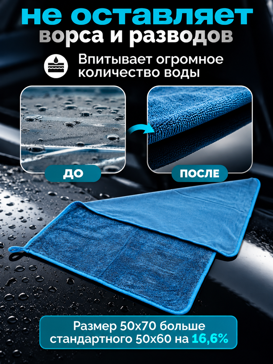 Полотенце из микрофибры, для сушки кузова автомобиля, Dry Monster