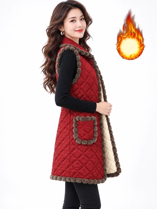 Ayollar uchun eko-mo‘ynadan tikilgan issiq nimcha, qavilgan yengsiz ko‘ylak, 2XL–5XL