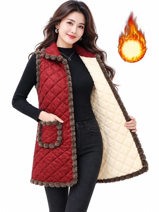 Ayollar uchun eko-mo‘ynadan tikilgan issiq nimcha, qavilgan yengsiz ko‘ylak, 2XL–5XL - 