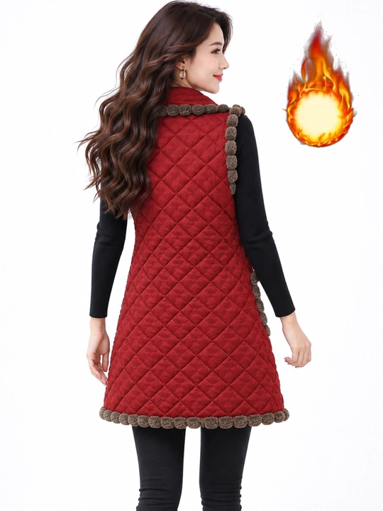 Ayollar uchun eko-mo‘ynadan tikilgan issiq nimcha, qavilgan yengsiz ko‘ylak, 2XL–5XL