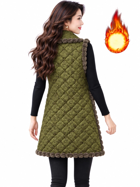 Ayollar uchun eko-mo‘ynadan tikilgan issiq nimcha, qavilgan yengsiz ko‘ylak, 2XL–5XL