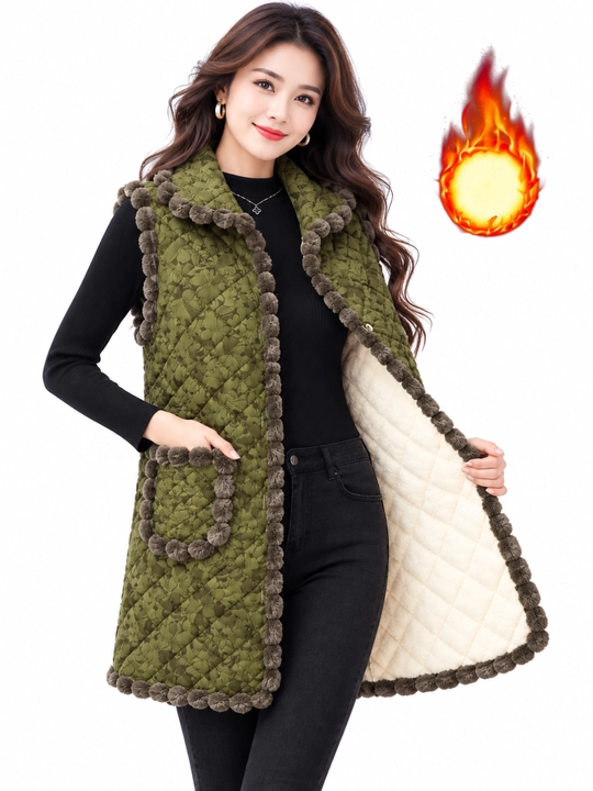 Ayollar uchun eko-mo‘ynadan tikilgan issiq nimcha, qavilgan yengsiz ko‘ylak, 2XL–5XL - 