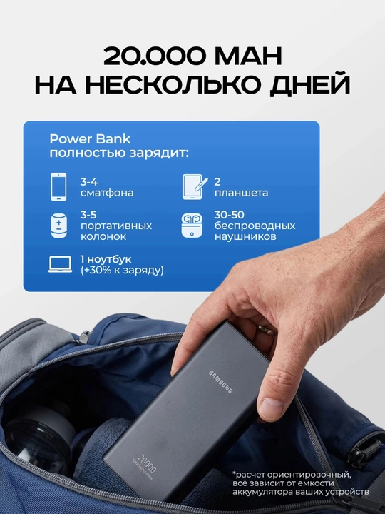 SAMSUNG 20000 mAh, быстрая зарядка usb, быстрая зарядка pd 25 Вт