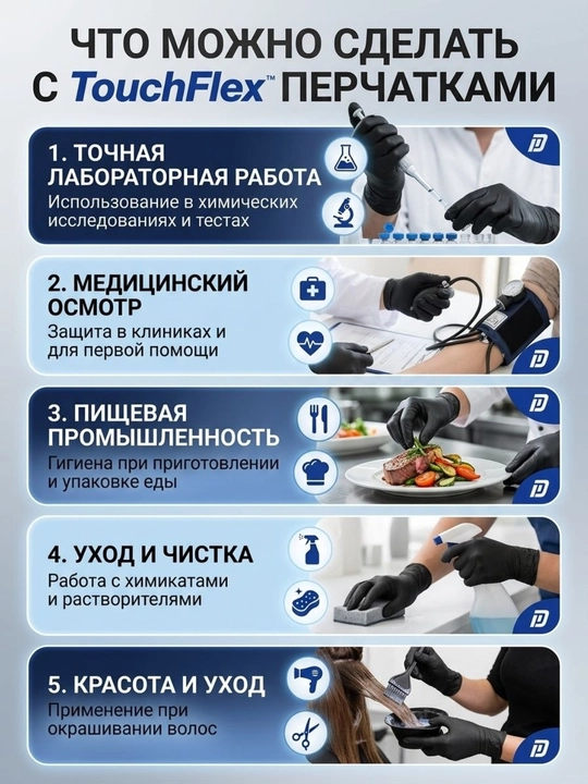 Bir martalik nitril qo‘lqoplar TouchFlex, qora, M o‘lcham (100 dona)