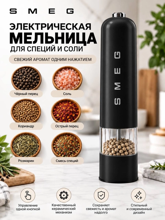 SMEG Elektrik Tuz va Murch Maydalagich, Avtomatik Ziravor Tegirmoni