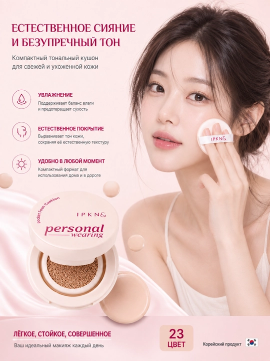 IPKN Personal Wearing кушон для лица 21/23, SPF50+, увлажнение, PDRN, ниацинамид, 5 г - 
