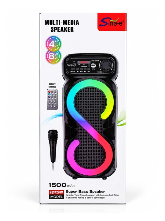 4270 Simsiz Kolonka, RGB Chiroqli, Mikrofon va Pult bilan, USB, TF, AUX, FM