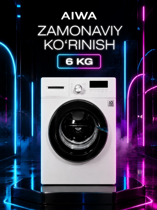 AIWA avtomat kir yuvish mashinasi, olddan yuklanadigan, 6 kg, oq rang