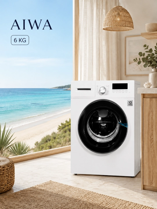 AIWA avtomat kir yuvish mashinasi, olddan yuklanadigan, 6 kg, oq rang