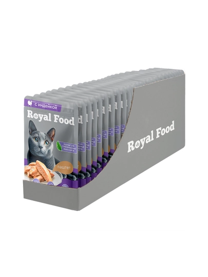 Royal Food mushuklar uchun nam yem kurka pashteti 75 gr 28 dona