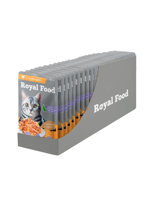 Royal Food mushuklar uchun nam yem tovuq jelida 75 gr 28 dona