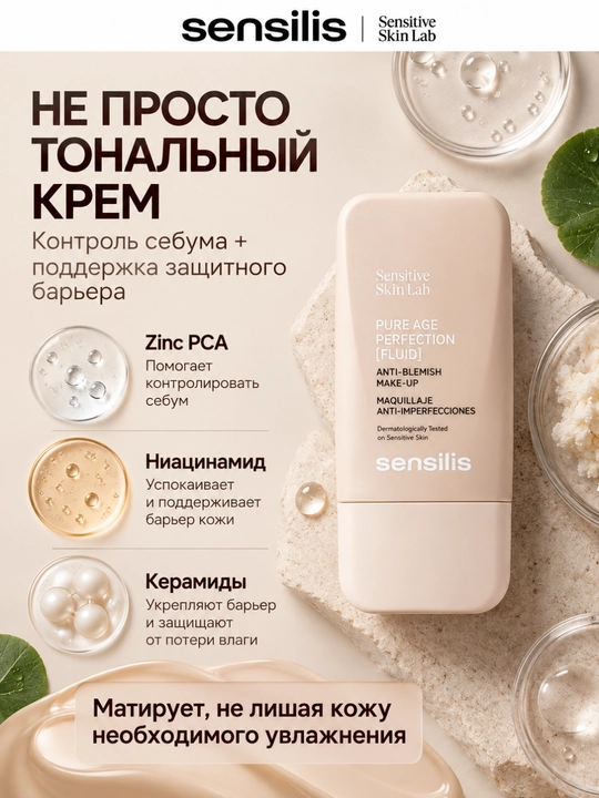 Тональный крем для лица Sensilis Pure Age Perfection Fluid матирующий, 30 мл