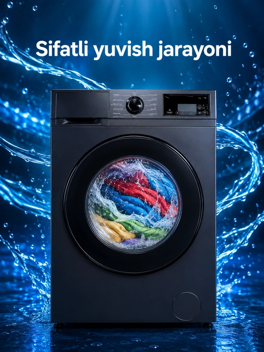 AIWA avtomat kir yuvish mashinasi, 6 kg, olddan yuklanadigan, qora rang