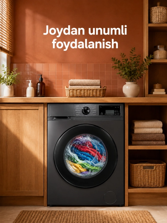AIWA avtomat kir yuvish mashinasi, 6 kg, olddan yuklanadigan, qora rang