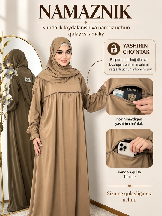 Umra va Haj uchun ayollar libosi,namoz  ko‘ylagi,Namaznik,namoz uchun romolli koylak
