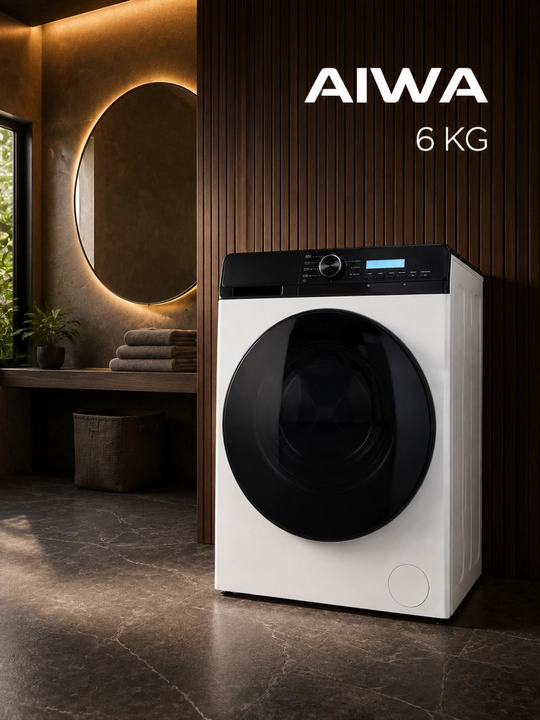 AIWA avtomat kir yuvish mashinasi, 6 kg, frontal yuklash, oq rang, displeyli