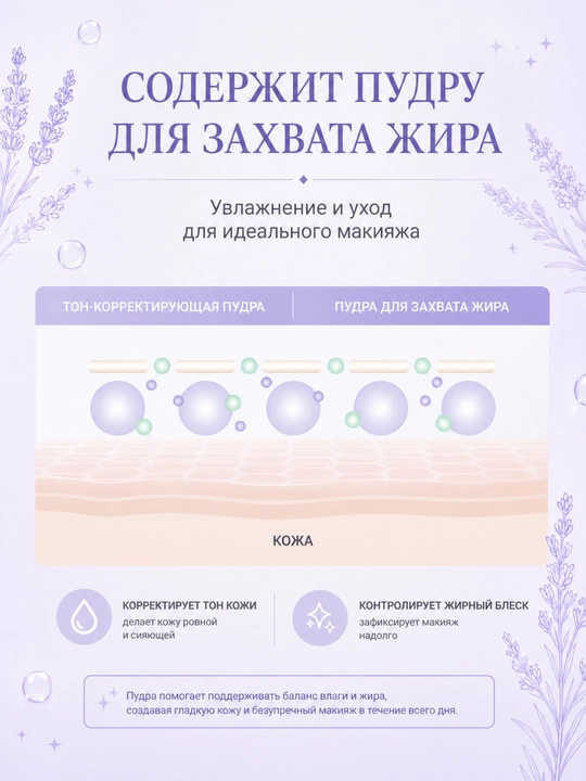 IPKN& Пудра для лица Green & Lavender, коррекция тона, центелла, лаванда, 4 г