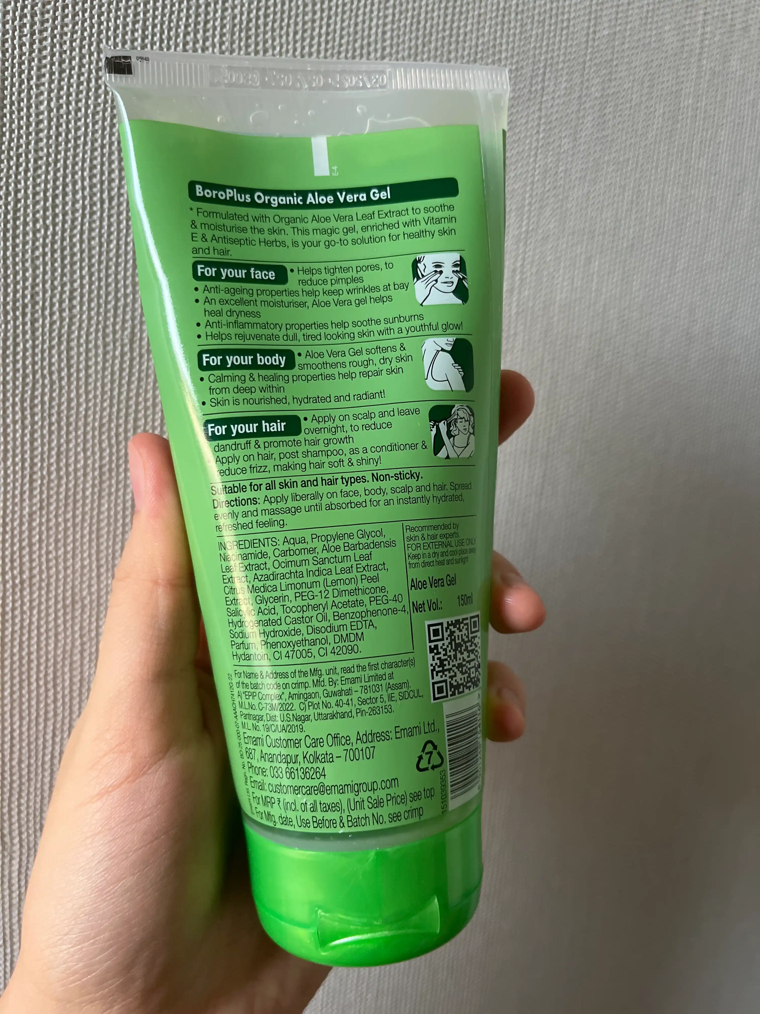 Vera Boro Aloe Plus geli, 150 ml, yuz va tana uchun organik, namlantiruvchi gel, Hindiston