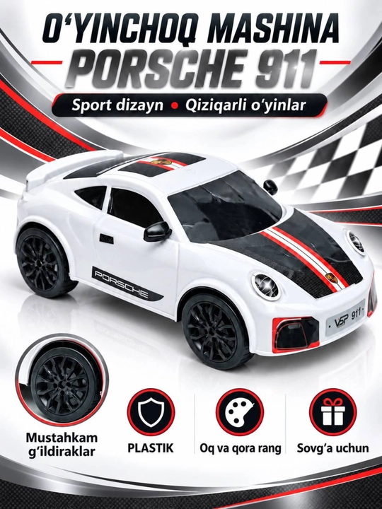 Porsche 911 o‘yinchoq mashina, sport dizaynli, mustahkam g‘ildirakli bolalar avtomobili - 
