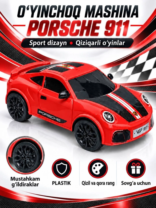 Porsche 911 o‘yinchoq mashina, sport dizaynli, mustahkam g‘ildirakli bolalar avtomobili - 