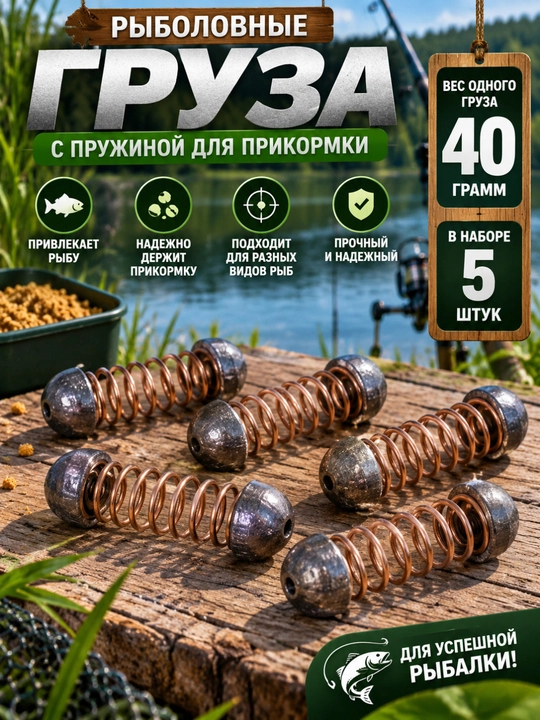 Рыболовный груз-пружина для прикармливания — 40 г, 5 штук - 