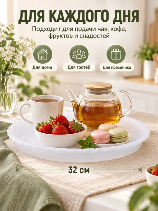Поднос пластиковый полипропиленовый, ударопрочный, нескользящий, для кухни
