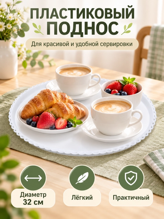 Поднос пластиковый полипропиленовый, ударопрочный, нескользящий, для кухни