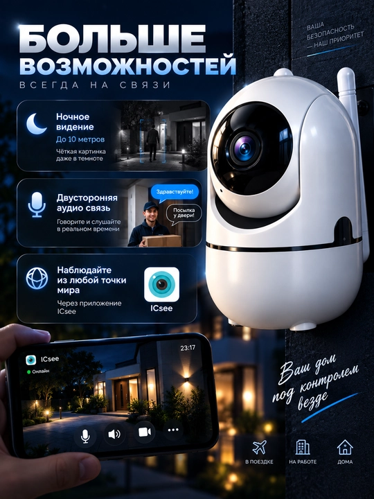 Умная Wi-Fi камера, камеры видеонаблюдения, камера 360°
