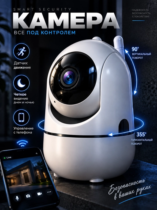Умная Wi-Fi камера, камеры видеонаблюдения, камера 360° - 
