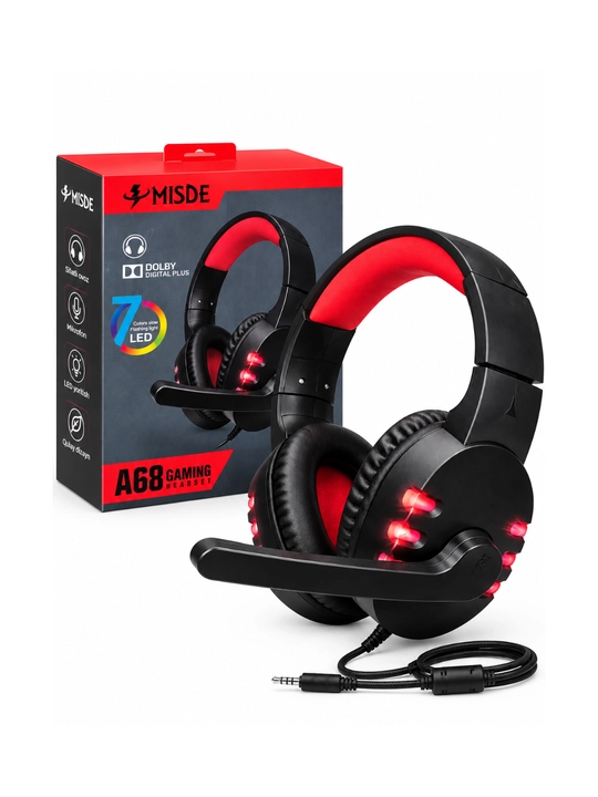 Gaming quloqchin, simli stereo headset, mikrofonli, RGB yoritishli, qulay