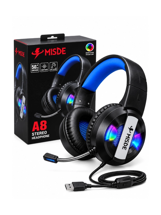 Gaming quloqchin, simli stereo headset, mikrofonli, RGB yoritishli, qulay