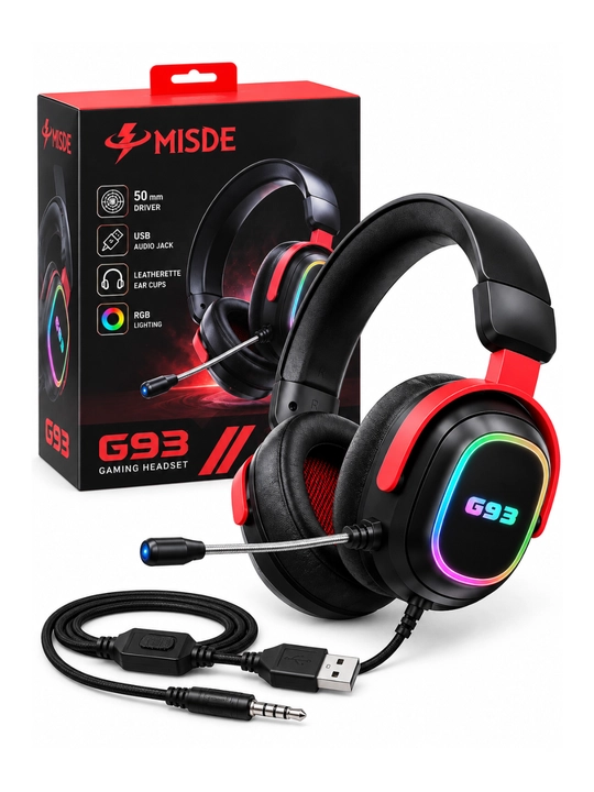 Gaming quloqchin, simli stereo headset, mikrofonli, RGB yoritishli, qulay