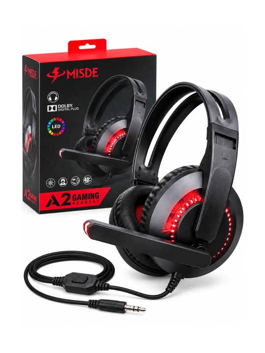 Игровые наушники, проводная стереогарнитура с микрофоном и RGB подсветкой