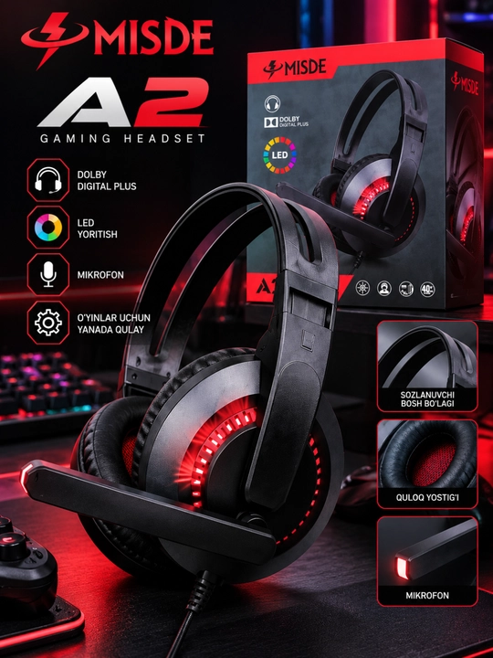 Игровые наушники, проводная стереогарнитура с микрофоном и RGB подсветкой