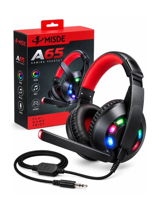 Игровые наушники, проводная стереогарнитура с микрофоном и RGB подсветкой