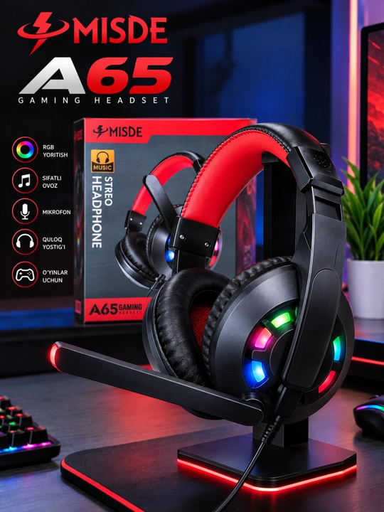 Игровые наушники, проводная стереогарнитура с микрофоном и RGB подсветкой