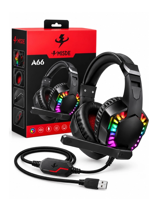 Gaming quloqchin, simli stereo headset, mikrofonli, RGB yoritishli, qulay